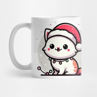 Cute Christmas Cat Santa Hat Christmas Lights Adorable Mug